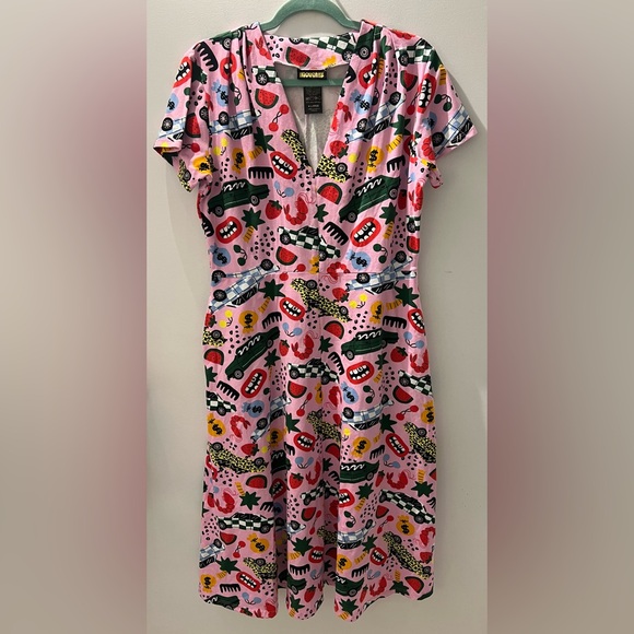 NOOWORKS Greta Dress — “Roll Out” Print, Made in USA, XL, A-Line Stretch Cotton - Picture 2 of 12